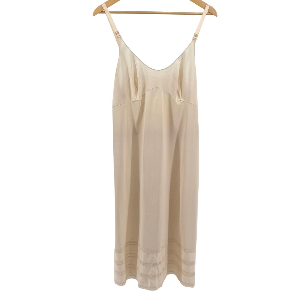Vtg Sears Slip Midiโ Dress Lace Trim Babydoll Adj Straps Beige Sz 40 14/16 Y2K